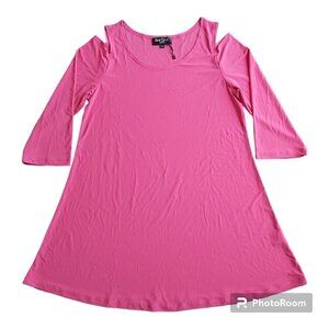 Red Coral Pink Cold Shoulder 3/4 Sleeve Polyester Blend Tunic - Size Small